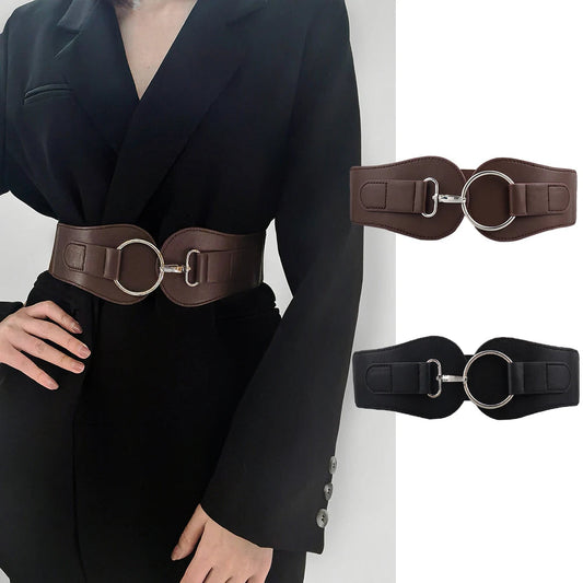 Luxury ladies wide belt elastic vintage buckle leather wide fashion wild pin buckle women's belt waist seal belt Good Vibrations
