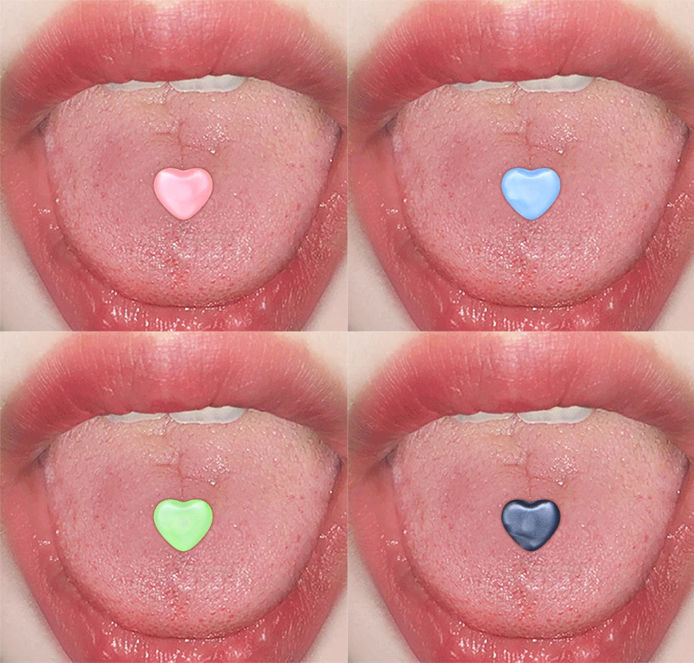 15PCS 16mm Stainless Steel Glow In The Dark Acrylic Tongue Rings, Straight Barbells Heart Moon Shape Tongue Piercing Jewelry Good Vibrations