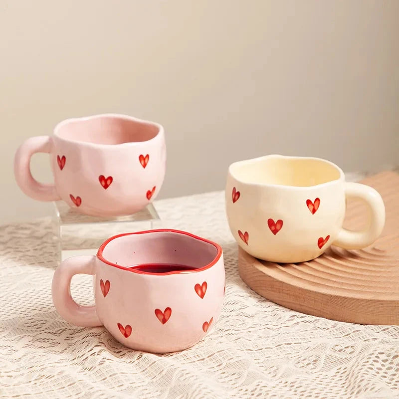 Creative Hand-painted Love Ceramic Mug, Cute Breakfast Milk Cup, Office High-value Coffee Mugs, Christmas Gift Couple Water Cups Good Vibrations