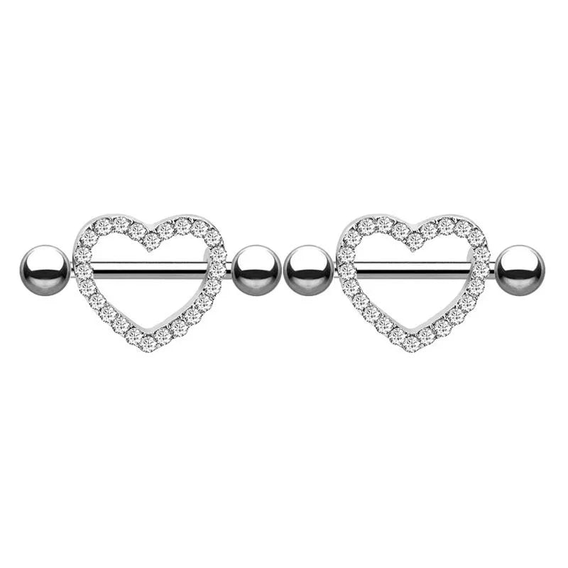 2pcs Both Sides Screwed Heart Nipple Ring for Women Girls 14G Stainless Blue Pink Zircon Sexy Nipple piercing nombril Nipple Bar Good Vibrations
