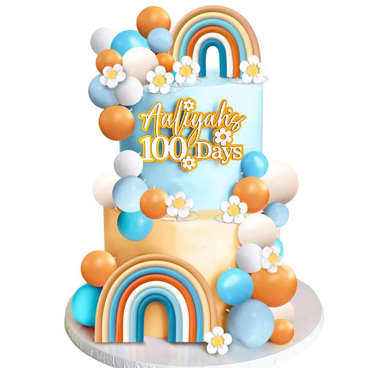 Groovy Cake Toppers Boho Cake Decorations with Flower Rainbow Balls for Girl Birthday Party Hippie Boho Groovy Party Supplies Good Vibrations