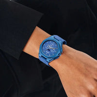 Sporty Men Wristwatch Chronograph Watch Function 3 Eyes Luminous hands Stainless Steel Case Soft Silicone Strap Reloj Good Vibrations