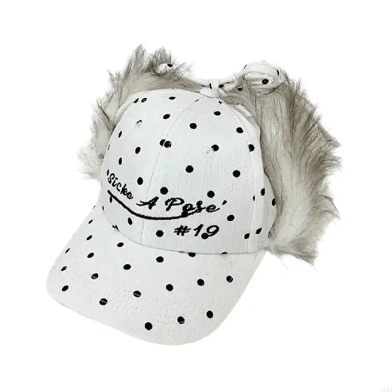 652F Women Baseball Hat 2000s Plush Earflap Fun Furry Hat for Idol Concert Shows Embroidery Caps for Adults Good Vibrations