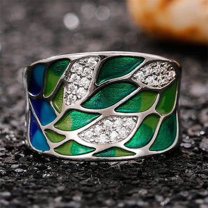 Green Leaf Enamel Handmade Oil Dropping Women's Ring Charm High Luxury Westernized  Prom Fancy Birthday Gift Fashion Jewelry Good Vibrations