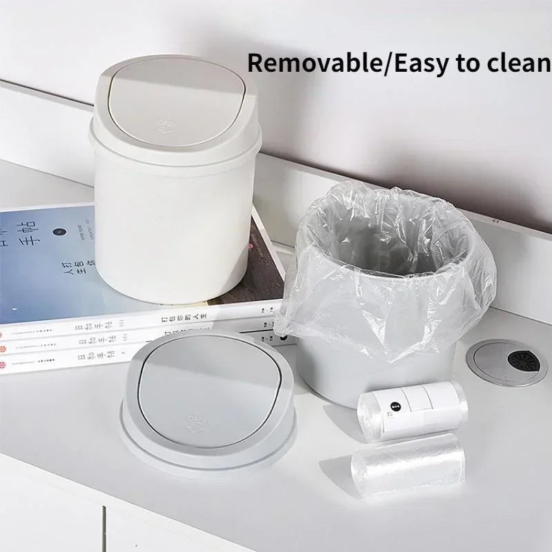 Mini Desktop Bin Small Trash Can Tube with Cover Bedroom Trash Can Garbage Can Clean Workspace Storage Box Home Desk Good Vibrations