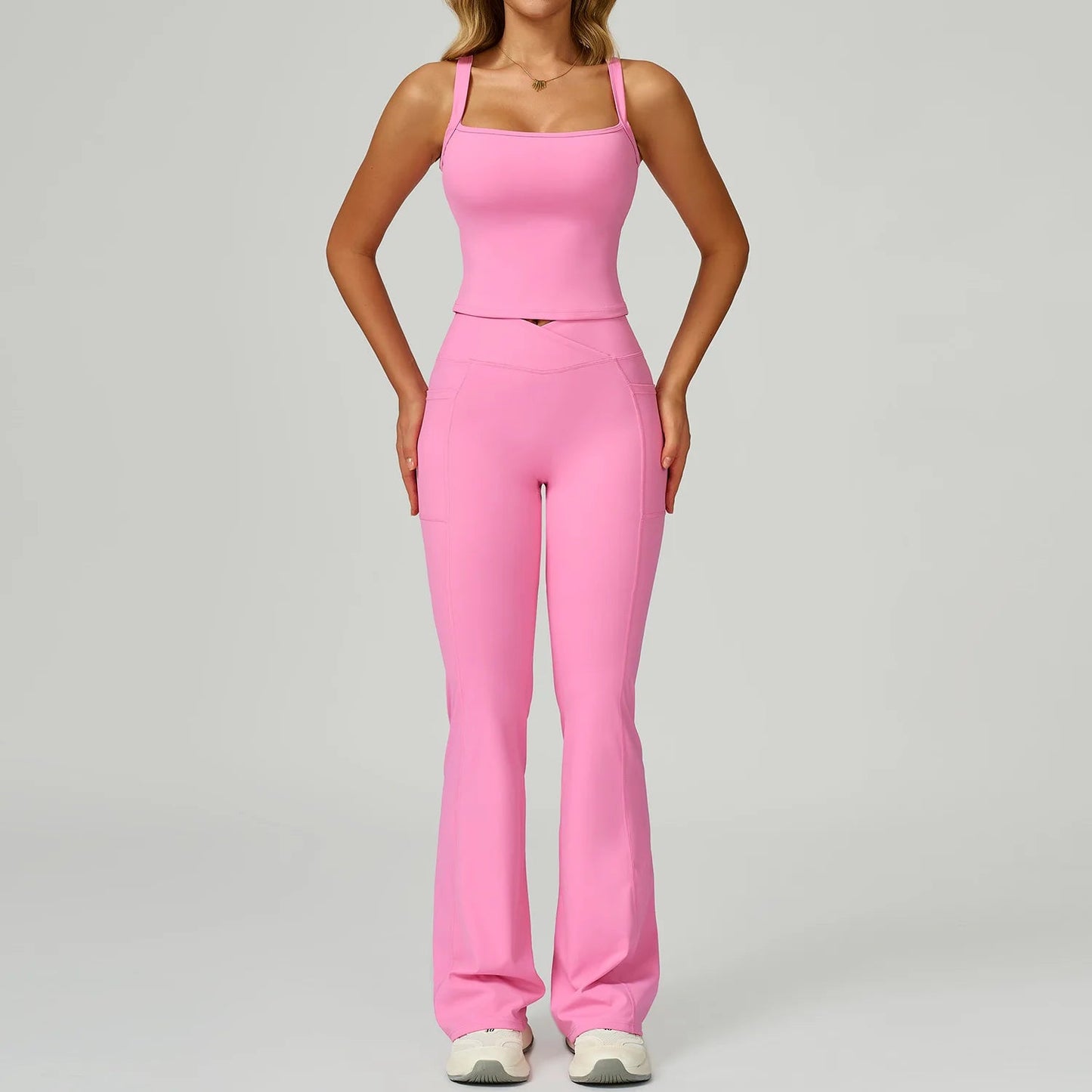 2 Pieces Yoga Set Women Tracksuits Sport Bras Workout Tops Yoga Clothes Fitness Leggings Flared Pant Gym Set Seamless Yoga Suit Good Vibrations