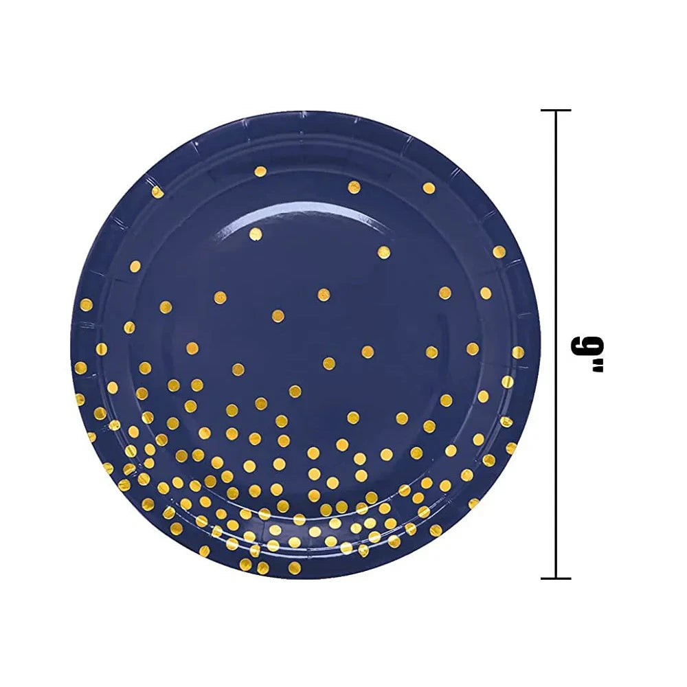 Navy Blue Gold Party Decorations Blue and Gold Disposable Tableware Set Paper Plates Cups Napkin Tablecloth Wedding Anniversary Good Vibrations