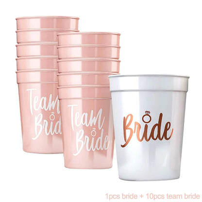 1Set Bachelorette Party Team Bride Plastic Drinking Cups Bridal Shower Gift Bride to be Hen Party Supplies Wedding Decorations Good Vibrations