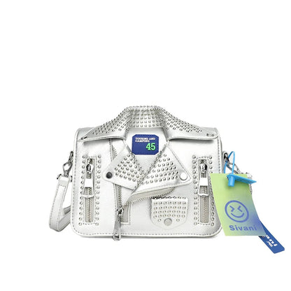 Fashion Jacket Shoulder Bags for Women Hip Hop Studded Crossbody  Bag New Purses and Handbags Luxury Square Bag Designer Satchel Good Vibrations