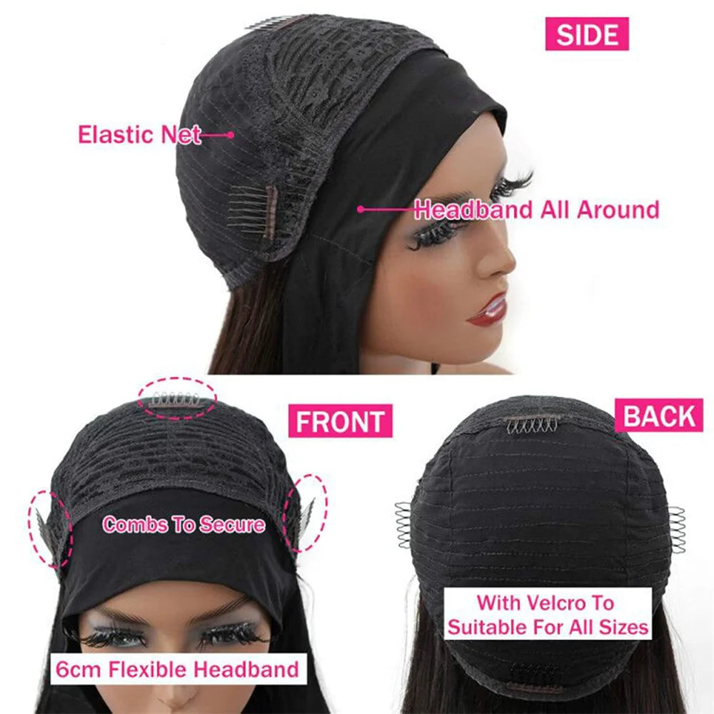 YAVIDA Curly Headband Wig Human Hair 10-24 Curly Hair Headband Wig Indian Virgin Machine Made  Human Hair Wigs With Headband Good Vibrations