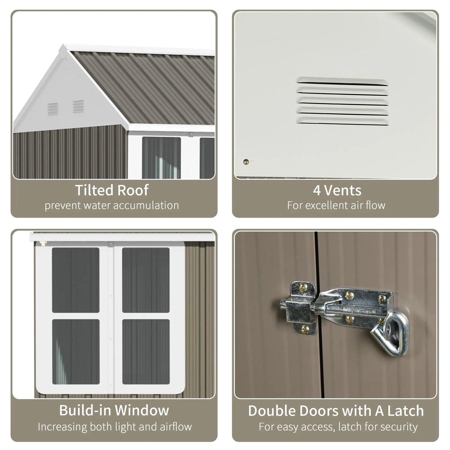 8' x 6' Metal Garden Storage Shed, Outdoor Tool Storage House with Double Lockable Door, Window and Air Vents, Gray Good Vibrations
