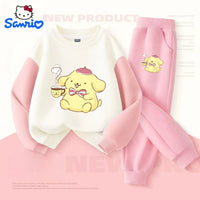 Sanrio Baby Girl Clothes Set Autumn Kid Pompompurin Printed Sweatshirts Pullover Top & Pants 2pcs Suit Children Boys Tracksuits Good Vibrations