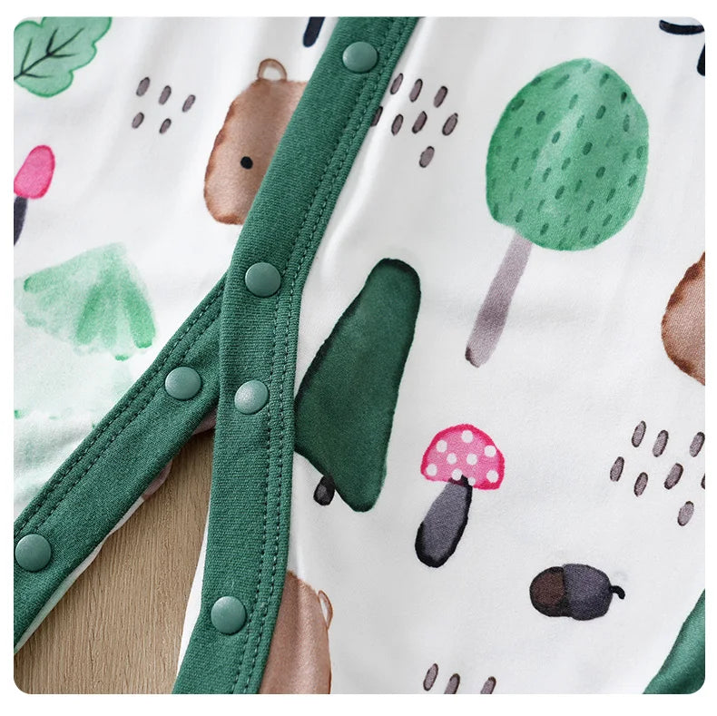 Baby Autumn Clothes Cartoon Animal Elements Baby Boy Long Sleeved Jumpsuit Casual Baby Single Breasted Clothes Good Vibrations