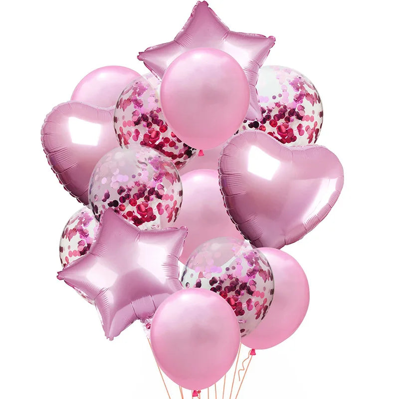 14pcs Rose Gold Mix Star Heart Confetti Latex Balloons Birthday Party Decorations Kids Adult Wedding Anniversary Globos Supplies Good Vibrations