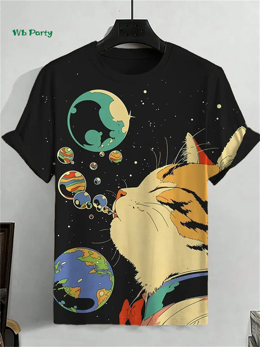Cat Pattern Men's T-Shirt 3D Print Funny Animal Short Sleeve T-Shirt Oversized Tops Summer Daily Outdoor Casual Men's Clothing Good Vibrations