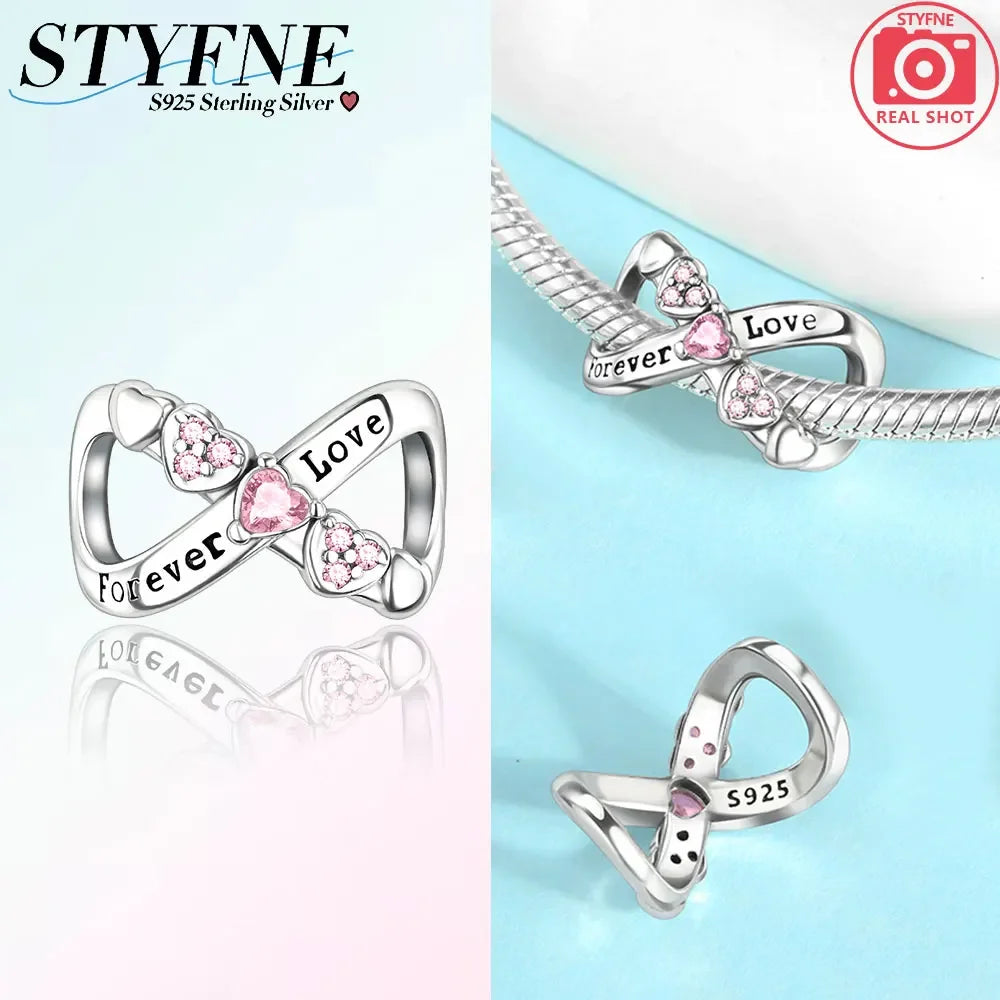 925 Sterling Silver Forever Family Infinite Love Beaded Charm Fit Original Bracelet Diy Fine Jewelry Making Gift Good Vibrations