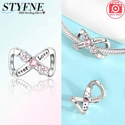 925 Sterling Silver Forever Family Infinite Love Beaded Charm Fit Original Bracelet Diy Fine Jewelry Making Gift Good Vibrations
