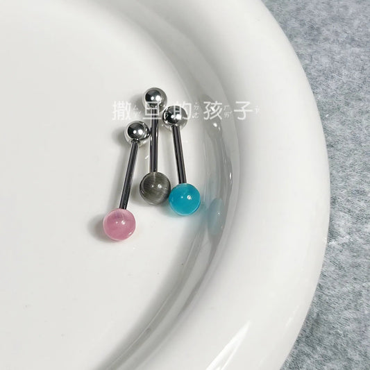 Fashion Tongue Nail Opal Transparent Titanium Tongue Rings Barbell Tongue Piercing Lengua Jewelry for Women Earrings Stud Good Vibrations