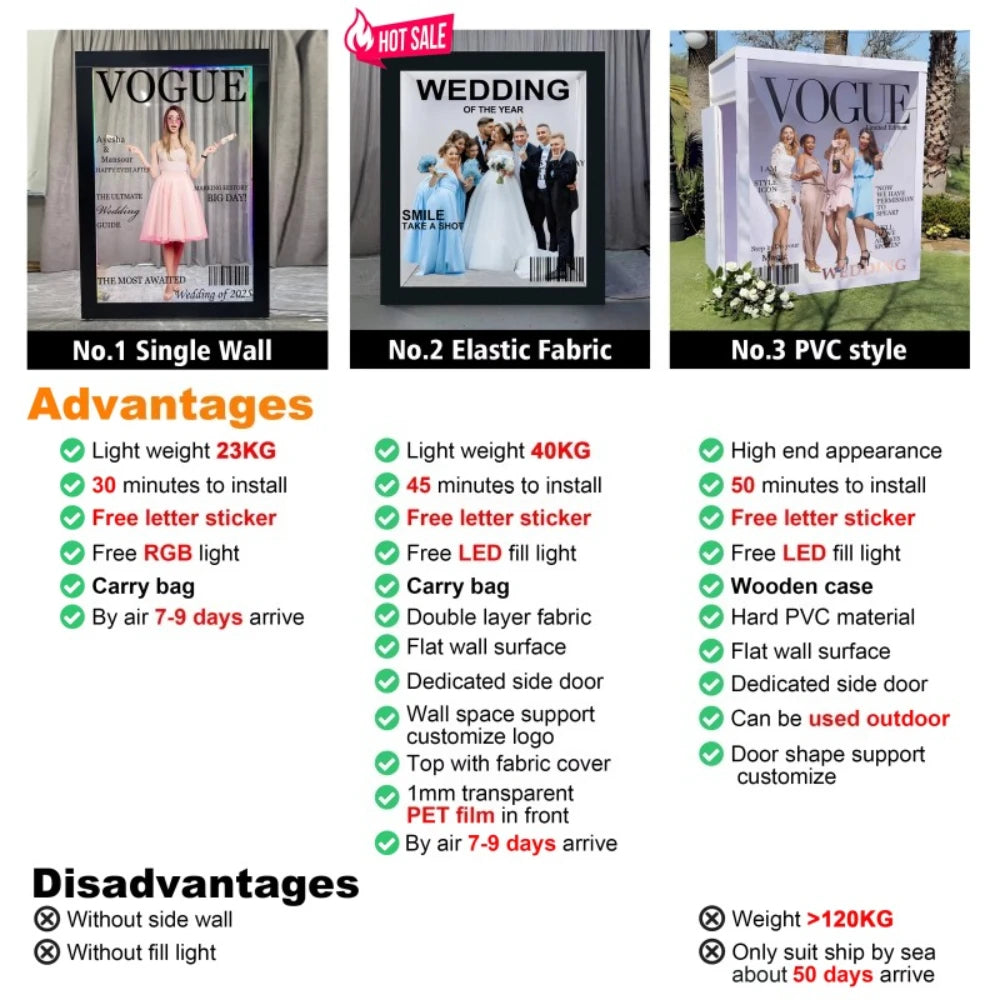 Weddings Photography Background decoration Props PVC magazine photo booth backdrop party event  led photo booth with led Good Vibrations