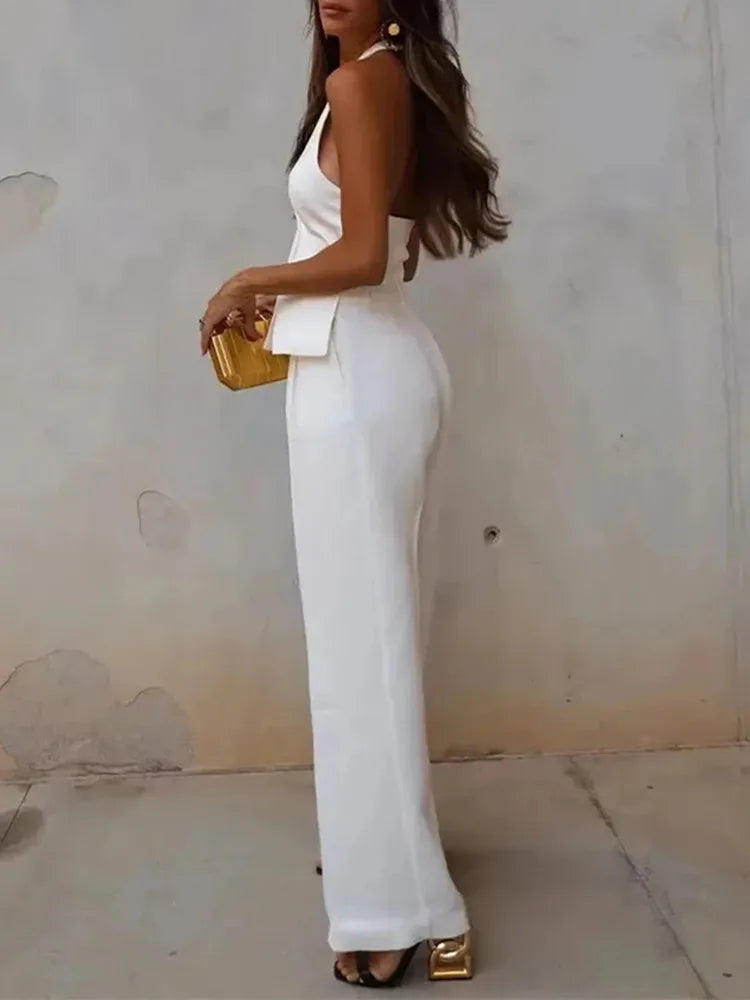 MUJER Pants Sets For Women 2 Pieces Off Shoulder Sleeveless Vest Woman Outfit Fashion Wide Leg Pants Elegant Casual Women's Set Good Vibrations