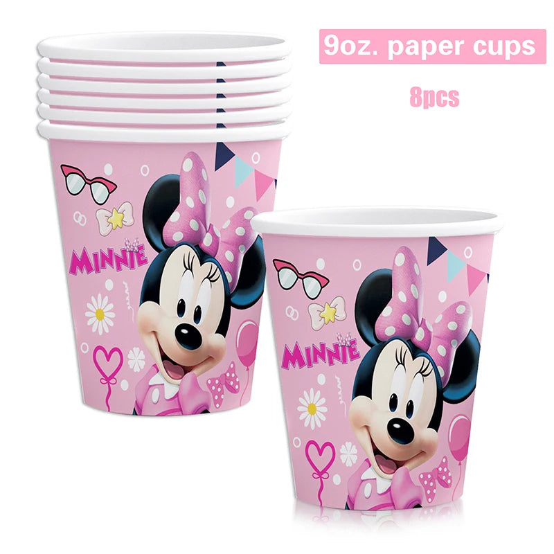 Disney Pink Minnie Mouse One Year Old Birthday Party Supplies Cup Plate Kids Girl Birthday Party Decor Disposable Tableware Set Good Vibrations