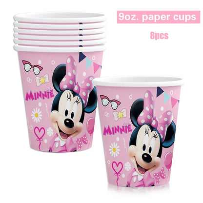 Disney Pink Minnie Mouse One Year Old Birthday Party Supplies Cup Plate Kids Girl Birthday Party Decor Disposable Tableware Set Good Vibrations