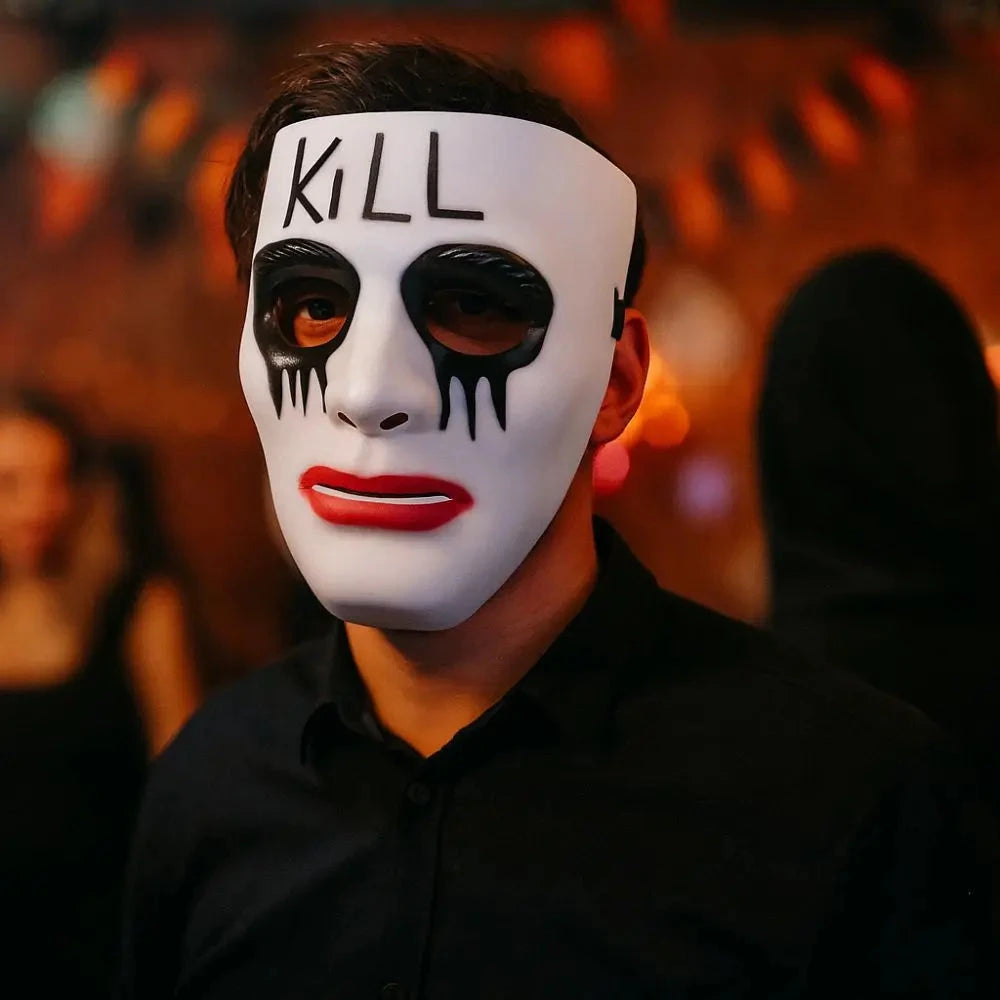 Dress Up Props White Makeup Halloween Mask Full Face Hand-painted Street Dance Mask Scary Hip Hop Mask Kids Adult Good Vibrations