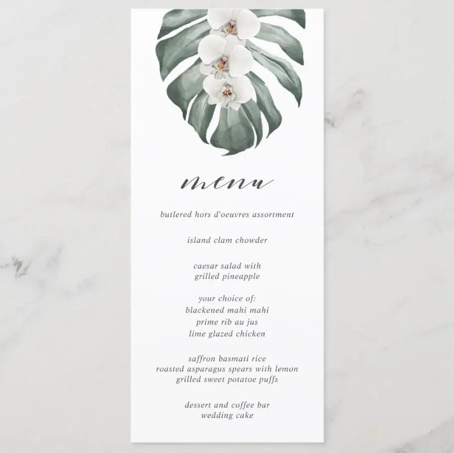 Customizable Wedding Menu, Personalized Wedding Menu, Green leaves and Flowers Menu Cards for Wedding, Custom Wedding Table Menu Good Vibrations