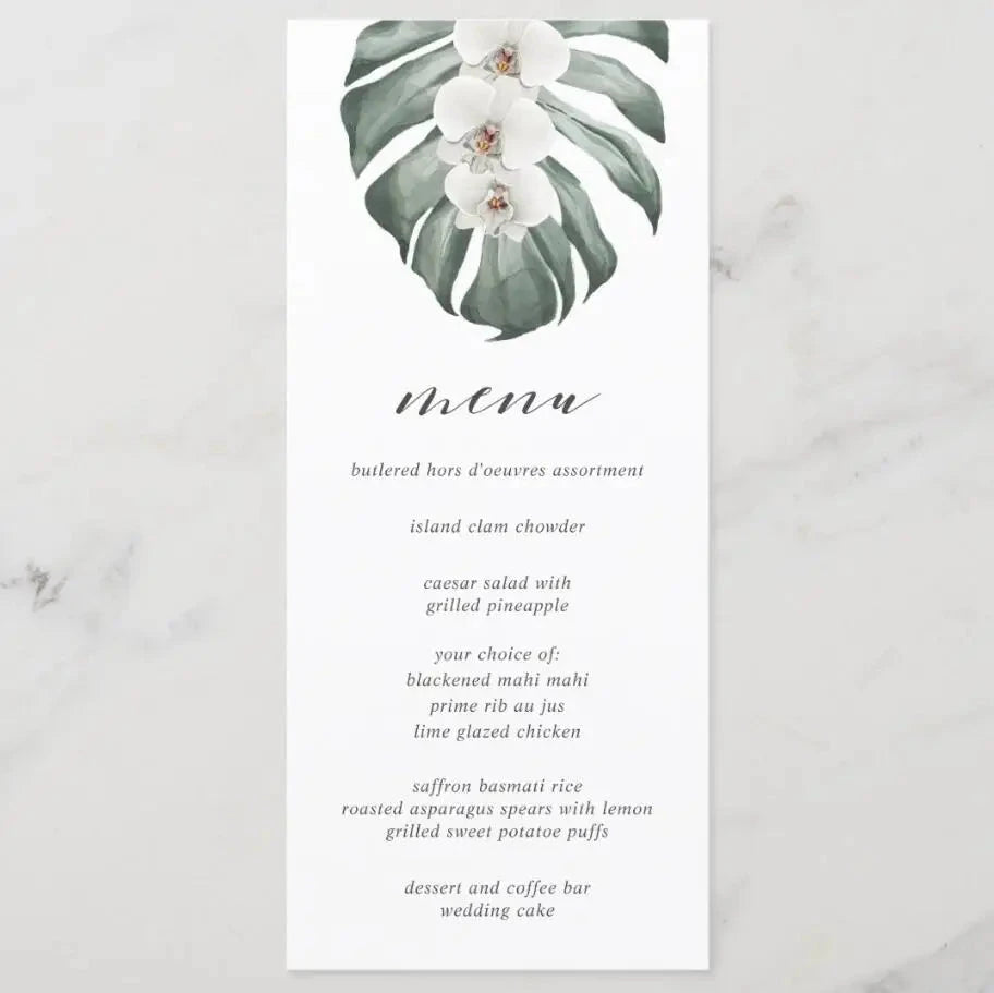 Customizable Wedding Menu, Personalized Wedding Menu, Green leaves and Flowers Menu Cards for Wedding, Custom Wedding Table Menu Good Vibrations