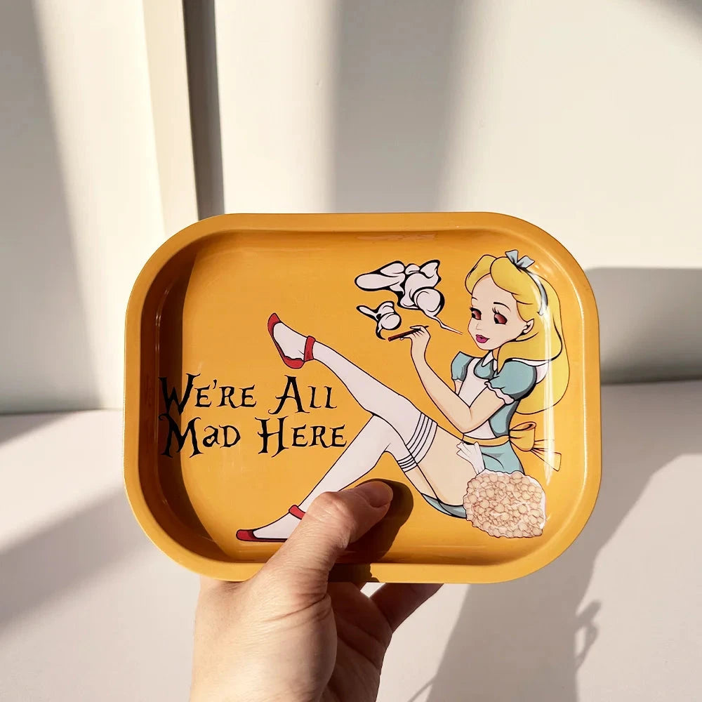 Yellow-Haired Girl Smoking Girl Pattern Cigarette Tray 180*140mm Metal Cigarette Tray Smoking Set Storage Tray Good Vibrations Adult Super Store