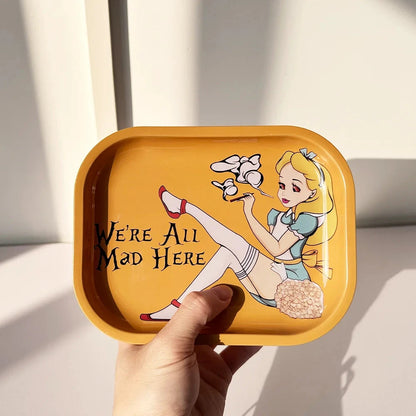 Yellow-Haired Girl Smoking Girl Pattern Cigarette Tray 180*140mm Metal Cigarette Tray Smoking Set Storage Tray Good Vibrations Adult Super Store