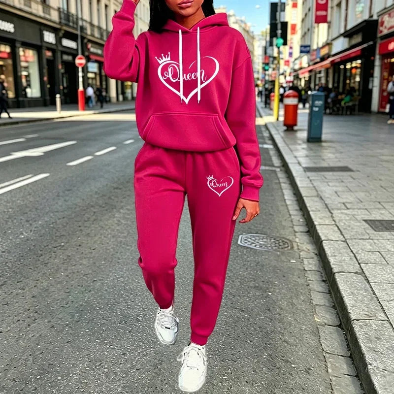 Queen Womens Outfits Fashion Casual Hooded Sweatshirt Outdoors Sports Jogging Women Clothing Autumn Winter Street Hoodies Pants Good Vibrations