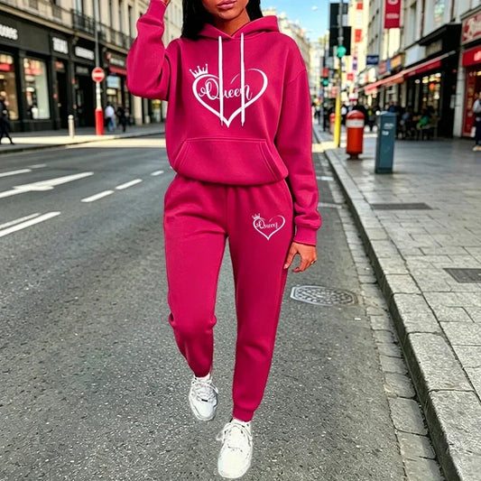 Queen Womens Outfits Fashion Casual Hooded Sweatshirt Outdoors Sports Jogging Women Clothing Autumn Winter Street Hoodies Pants Good Vibrations
