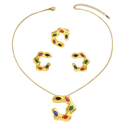 Chic Luxury Crystal Earrings Pearl Charm Rhinestone Necklace Geometric Vintage Women Jewelry Set Girls Good Vibrations
