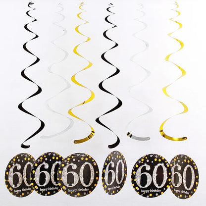 6pcs PVC 18 21 30 40 50 Years Old Spiral Happy Birthday Swirl Hanging Ornaments Party Background Layout Decor Supplies Good Vibrations