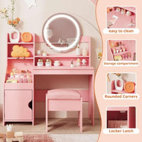 Kids Vanity with Lights, Princess Makeup Vanity Desk with Open Bookshelf, Storage Cabinet & Shelves, Toddler Vanity Tabl Good Vibrations