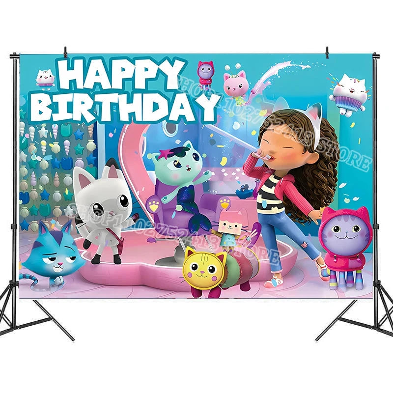 Gabby Dollhouse Birthday Party Supplies Kids Disposable Tableware Backdrop Cake Decoration Girl Baby Shower Numbers Balloon Gift Good Vibrations