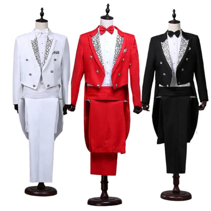 2024  Bent Flower Red/black /white Men's Dress Tuxedo Set Two-pieces,magician's Stage Performance, Conductor's Blazer Jacket Good Vibrations