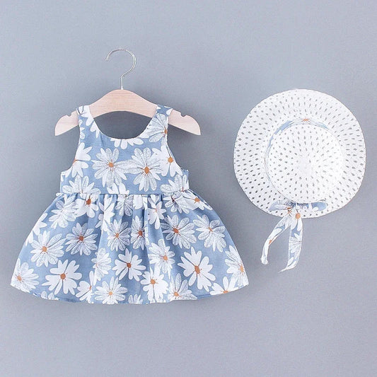 (Girls 0-3 Years Old) Summer New Girls Dress Floral Print Little Fresh Everyday Sweet Princess Dress with Bow Good Vibrations