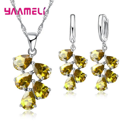 Anniversary Gift For Women Trendy 925 Sterling Silver Color Jewelry Sets Cubic Zirconia Pendants Necklaces Charm Hoop Earrings Good Vibrations Adult Super Store