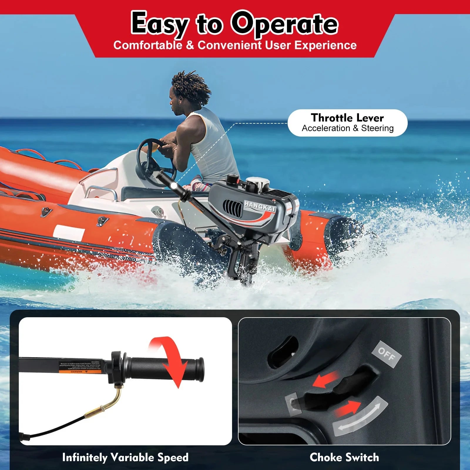 gasoline outboard motor 3.5hp Power 5000rpm Speed 1.3L Tank 35:1 Fuel Ratio Suitable for Fishing Boats Speedboats Small Boats Good Vibrations