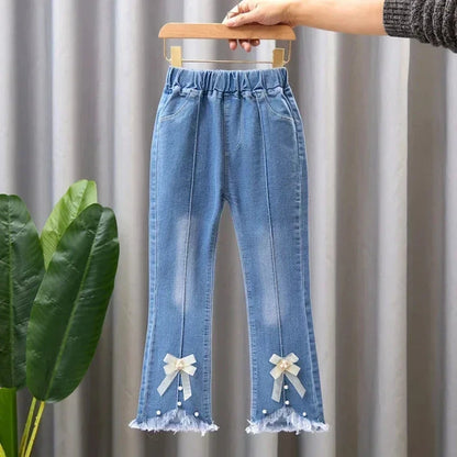 Kids Girls Jeans Pants for 2024 New Spring Autumn Long Flared Jeans Children's Pants 4-10Yrs Girls Cowboy Pants Trousers Good Vibrations