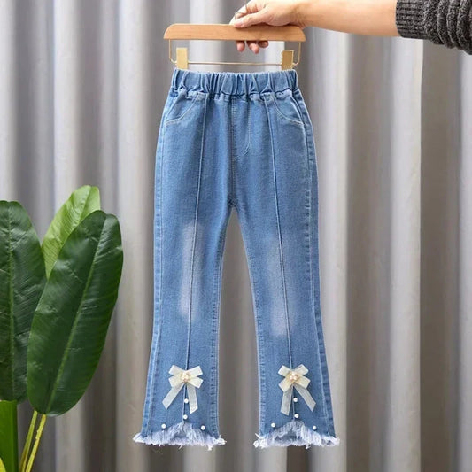 Kids Girls Jeans Pants for 2024 New Spring Autumn Long Flared Jeans Children's Pants 4-10Yrs Girls Cowboy Pants Trousers Good Vibrations