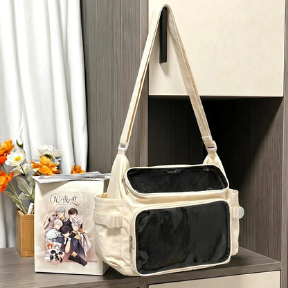 Academy Style Crossbody Bag Lightweight School Bag Adjustable Strap Clear Front Pocket for Daily Carry Good Vibrations