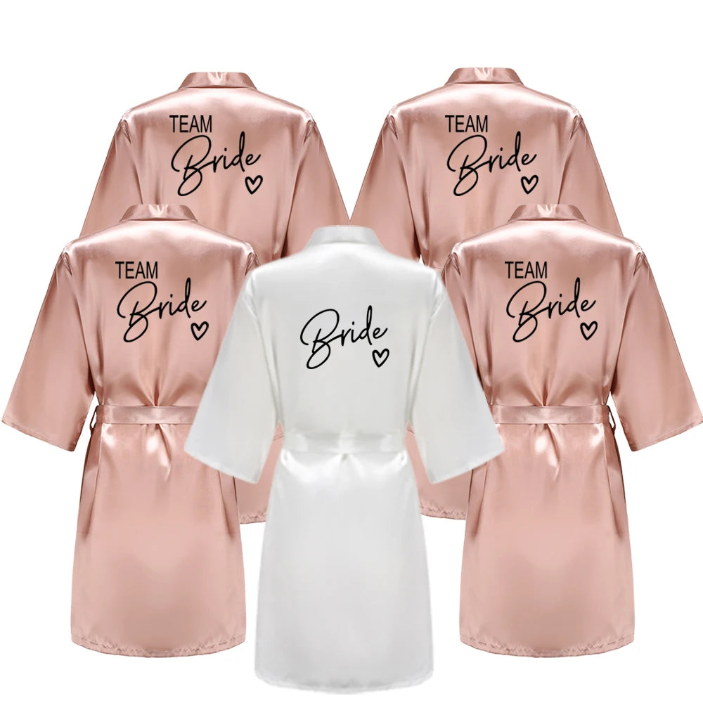Wedding Party Team Bride Robe With Black Letters Kimono Satin Pajamas Bridesmaid Bathrobe SP003 Good Vibrations