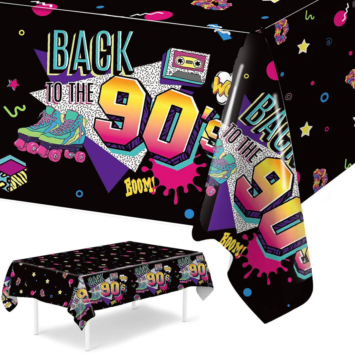 80s 90s Party Table Covers Disposable Plastic Tablecloth Back to The 80s 90s Party Supplies Decoration 80s 90s Theme Table Decor Good Vibrations