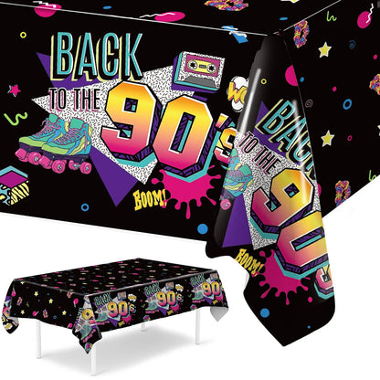 80s 90s Party Table Covers Disposable Plastic Tablecloth Back to The 80s 90s Party Supplies Decoration 80s 90s Theme Table Decor Good Vibrations