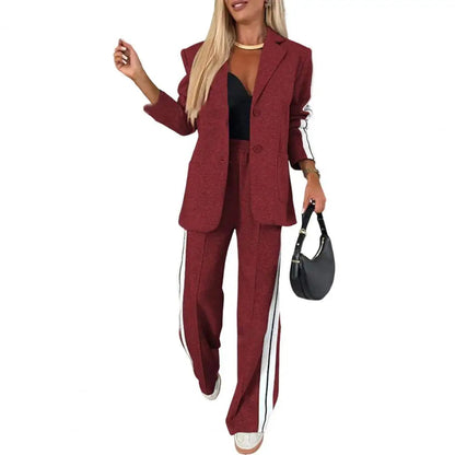 2 Piece Set Women Outfit Winter Fall Fashion V neck Long Sleeve Coat Elegant Straight Leg Pant Set Women Sports Clothing Good Vibrations