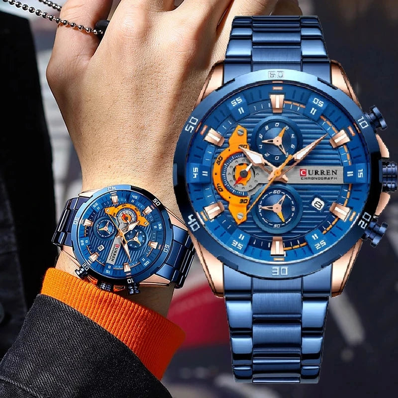 Watches For Men CURREN Man WristWatch Waterproof Chronograph Men Watch Military Top Brand Luxury StainlessSteel Sport Male Clock Good Vibrations