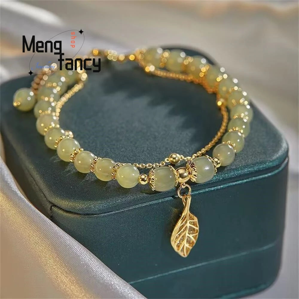 Natural Hetian Jasper Golden Branch Jade Leaves Bracelet Exquisite Sexy Young Girls Fashion Jewelry Best Selling Holiday Gift Good Vibrations